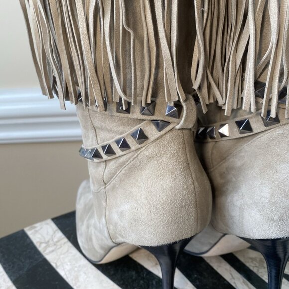 MANOLO BLAHNIK Suede Fringe Western Boots Heels - Picture 3 of 16
